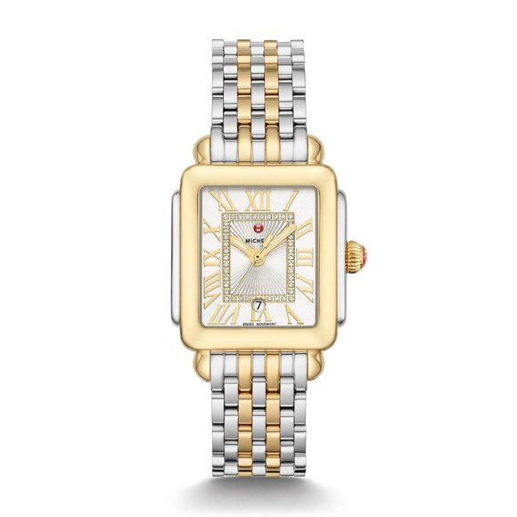 Michele Accessories - Michele Signature Deco Madison Midsize, Silver White Sunray / Diamond Dial, YG